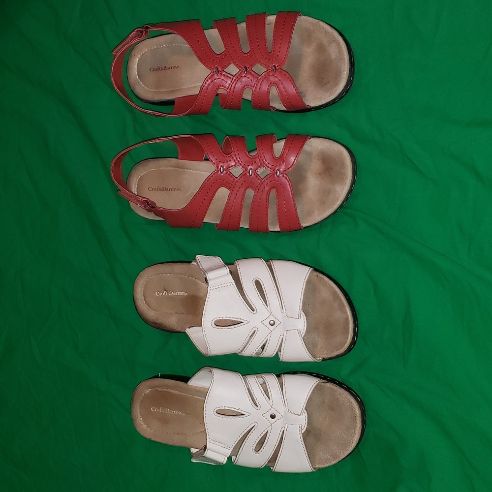 Croft & Barrow Womens Sandals Size 9 Med 2 Pairs White and Pink